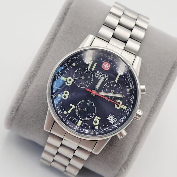 WENGER Swiss Army Men COMMANDO CHRONOGRAPH Black Sunburst Watch Military - Picture 6 of 16